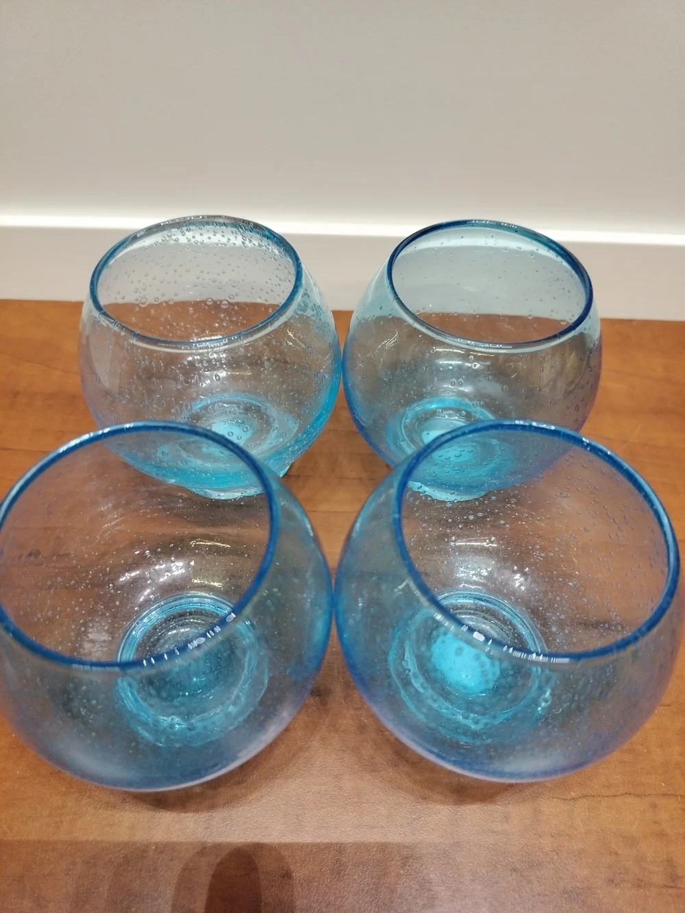 Crate & Barrel CABANA Aqua Bubble Glass Votive Holder Set of 4 Made In Poland